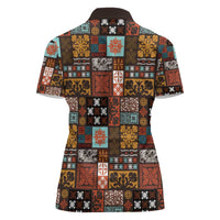 Vintage Hawaiian Quilting Patterns Women Polo Shirt Brown Style Tribal Fabric Patchwork LT9 - Polynesian Pride