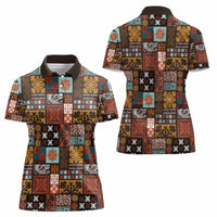 Vintage Hawaiian Quilting Patterns Women Polo Shirt Brown Style Tribal Fabric Patchwork LT9 - Polynesian Pride