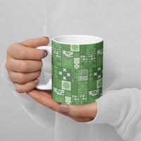 Vintage Hawaiian Quilting Patterns Ceramic Mug Green Style Tribal Fabric Patchwork - Polynesian Pride