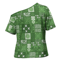 Vintage Hawaiian Quilting Patterns Cross Shoulder Shirt Green Style Tribal Fabric Patchwork - Polynesian Pride