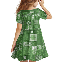 Vintage Hawaiian Quilting Patterns Family Matching Off The Shoulder Long Sleeve Dress and Hawaiian Shirt Green Style Tribal Fabric Patchwork - Polynesian Pride