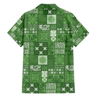 Vintage Hawaiian Quilting Patterns Family Matching Off The Shoulder Long Sleeve Dress and Hawaiian Shirt Green Style Tribal Fabric Patchwork - Polynesian Pride