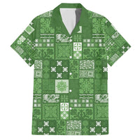Vintage Hawaiian Quilting Patterns Family Matching Off Shoulder Maxi Dress and Hawaiian Shirt Green Style Tribal Fabric Patchwork - Polynesian Pride