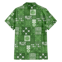 Vintage Hawaiian Quilting Patterns Family Matching Off Shoulder Short Dress and Hawaiian Shirt Green Style Tribal Fabric Patchwork - Polynesian Pride