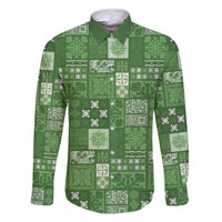 Vintage Hawaiian Quilting Patterns Family Matching Off Shoulder Short Dress and Hawaiian Shirt Green Style Tribal Fabric Patchwork - Polynesian Pride