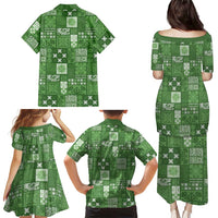 Vintage Hawaiian Quilting Patterns Family Matching Puletasi and Hawaiian Shirt Green Style Tribal Fabric Patchwork - Polynesian Pride
