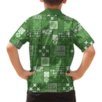 Vintage Hawaiian Quilting Patterns Family Matching Short Sleeve Bodycon Dress and Hawaiian Shirt Green Style Tribal Fabric Patchwork - Polynesian Pride