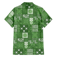 Vintage Hawaiian Quilting Patterns Family Matching Short Sleeve Bodycon Dress and Hawaiian Shirt Green Style Tribal Fabric Patchwork - Polynesian Pride
