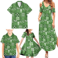 Vintage Hawaiian Quilting Patterns Family Matching Summer Maxi Dress and Hawaiian Shirt Green Style Tribal Fabric Patchwork - Polynesian Pride