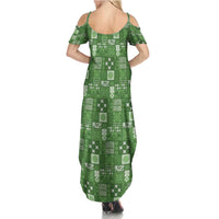 Vintage Hawaiian Quilting Patterns Family Matching Summer Maxi Dress and Hawaiian Shirt Green Style Tribal Fabric Patchwork - Polynesian Pride