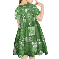 Vintage Hawaiian Quilting Patterns Kid Short Sleeve Dress Green Style Tribal Fabric Patchwork - Polynesian Pride