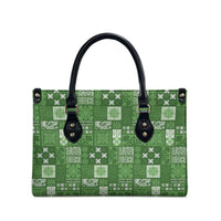 Vintage Hawaiian Quilting Patterns Leather Bag Green Style Tribal Fabric Patchwork - Polynesian Pride