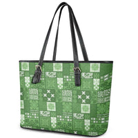 Vintage Hawaiian Quilting Patterns Leather Tote Bag Green Style Tribal Fabric Patchwork - Polynesian Pride