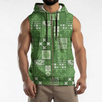 Vintage Hawaiian Quilting Patterns Sleeveless Zip Hoodie Green Style Tribal Fabric Patchwork - Polynesian Pride