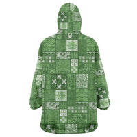 Vintage Hawaiian Quilting Patterns Wearable Blanket Hoodie Green Style Tribal Fabric Patchwork - Polynesian Pride