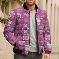 Vintage Hawaiian Quilting Patterns Bomber Puffer Jacket Pink Style Tribal Fabric Patchwork - Polynesian Pride