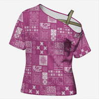 Vintage Hawaiian Quilting Patterns Cross Shoulder Shirt Pink Style Tribal Fabric Patchwork - Polynesian Pride
