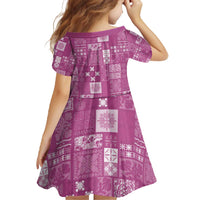 Vintage Hawaiian Quilting Patterns Family Matching Off The Shoulder Long Sleeve Dress and Hawaiian Shirt Pink Style Tribal Fabric Patchwork - Polynesian Pride