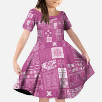 Vintage Hawaiian Quilting Patterns Family Matching Off Shoulder Maxi Dress and Hawaiian Shirt Pink Style Tribal Fabric Patchwork - Polynesian Pride