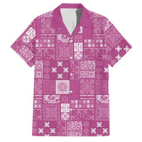 Vintage Hawaiian Quilting Patterns Family Matching Off Shoulder Maxi Dress and Hawaiian Shirt Pink Style Tribal Fabric Patchwork - Polynesian Pride