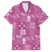 Vintage Hawaiian Quilting Patterns Family Matching Off Shoulder Short Dress and Hawaiian Shirt Pink Style Tribal Fabric Patchwork - Polynesian Pride