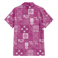 Vintage Hawaiian Quilting Patterns Family Matching Off Shoulder Short Dress and Hawaiian Shirt Pink Style Tribal Fabric Patchwork - Polynesian Pride