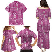 Vintage Hawaiian Quilting Patterns Family Matching Puletasi and Hawaiian Shirt Pink Style Tribal Fabric Patchwork - Polynesian Pride