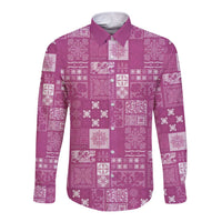 Vintage Hawaiian Quilting Patterns Long Sleeve Button Shirt Pink Style Tribal Fabric Patchwork - Polynesian Pride