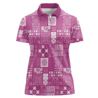 Vintage Hawaiian Quilting Patterns Women Polo Shirt Pink Style Tribal Fabric Patchwork LT9 Female Pink - Polynesian Pride
