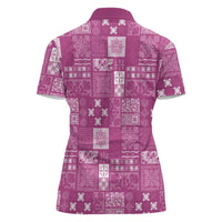 Vintage Hawaiian Quilting Patterns Women Polo Shirt Pink Style Tribal Fabric Patchwork LT9 - Polynesian Pride