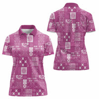 Vintage Hawaiian Quilting Patterns Women Polo Shirt Pink Style Tribal Fabric Patchwork - Polynesian Pride