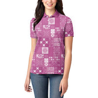 Vintage Hawaiian Quilting Patterns Women Polo Shirt Pink Style Tribal Fabric Patchwork LT9 - Polynesian Pride