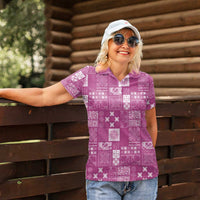 Vintage Hawaiian Quilting Patterns Women Polo Shirt Pink Style Tribal Fabric Patchwork LT9 - Polynesian Pride