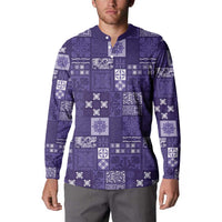 Vintage Hawaiian Quilting Patterns Button Sweatshirt Purple Style Tribal Fabric Patchwork - Polynesian Pride