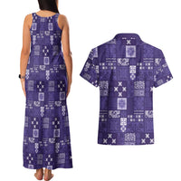 Vintage Hawaiian Quilting Patterns Couples Matching Tank Maxi Dress and Hawaiian Shirt Purple Style Tribal Fabric Patchwork - Polynesian Pride