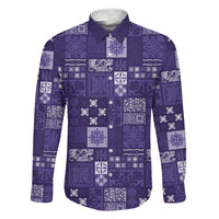 Vintage Hawaiian Quilting Patterns Family Matching Long Sleeve Bodycon Dress and Hawaiian Shirt Purple Style Tribal Fabric Patchwork - Polynesian Pride