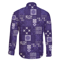 Vintage Hawaiian Quilting Patterns Family Matching Long Sleeve Bodycon Dress and Hawaiian Shirt Purple Style Tribal Fabric Patchwork - Polynesian Pride