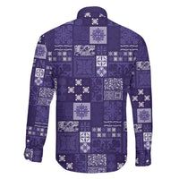 Vintage Hawaiian Quilting Patterns Family Matching Long Sleeve Bodycon Dress and Hawaiian Shirt Purple Style Tribal Fabric Patchwork - Polynesian Pride