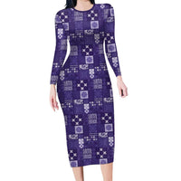 Vintage Hawaiian Quilting Patterns Family Matching Long Sleeve Bodycon Dress and Hawaiian Shirt Purple Style Tribal Fabric Patchwork - Polynesian Pride