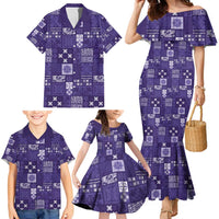 Vintage Hawaiian Quilting Patterns Family Matching Mermaid Dress and Hawaiian Shirt Purple Style Tribal Fabric Patchwork - Polynesian Pride