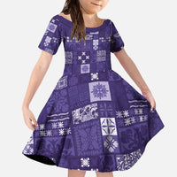 Vintage Hawaiian Quilting Patterns Family Matching Off The Shoulder Long Sleeve Dress and Hawaiian Shirt Purple Style Tribal Fabric Patchwork - Polynesian Pride