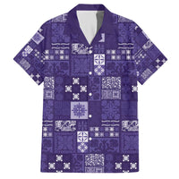 Vintage Hawaiian Quilting Patterns Family Matching Off The Shoulder Long Sleeve Dress and Hawaiian Shirt Purple Style Tribal Fabric Patchwork - Polynesian Pride