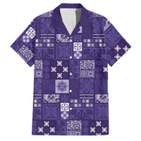 Vintage Hawaiian Quilting Patterns Family Matching Off The Shoulder Long Sleeve Dress and Hawaiian Shirt Purple Style Tribal Fabric Patchwork - Polynesian Pride