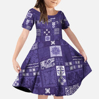 Vintage Hawaiian Quilting Patterns Family Matching Off Shoulder Maxi Dress and Hawaiian Shirt Purple Style Tribal Fabric Patchwork - Polynesian Pride
