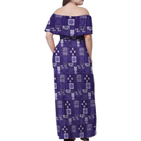 Vintage Hawaiian Quilting Patterns Family Matching Off Shoulder Maxi Dress and Hawaiian Shirt Purple Style Tribal Fabric Patchwork - Polynesian Pride