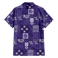 Vintage Hawaiian Quilting Patterns Family Matching Off Shoulder Short Dress and Hawaiian Shirt Purple Style Tribal Fabric Patchwork - Polynesian Pride