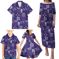 Vintage Hawaiian Quilting Patterns Family Matching Puletasi and Hawaiian Shirt Purple Style Tribal Fabric Patchwork - Polynesian Pride