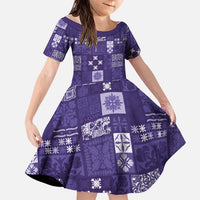 Vintage Hawaiian Quilting Patterns Family Matching Short Sleeve Bodycon Dress and Hawaiian Shirt Purple Style Tribal Fabric Patchwork - Polynesian Pride