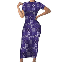 Vintage Hawaiian Quilting Patterns Family Matching Short Sleeve Bodycon Dress and Hawaiian Shirt Purple Style Tribal Fabric Patchwork - Polynesian Pride