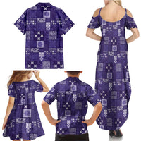 Vintage Hawaiian Quilting Patterns Family Matching Summer Maxi Dress and Hawaiian Shirt Purple Style Tribal Fabric Patchwork - Polynesian Pride